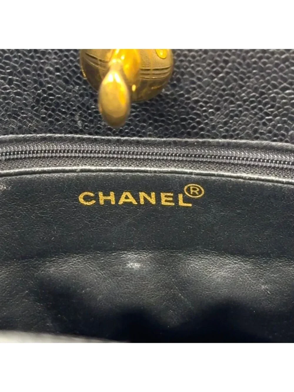 Chanel Quilted Turnlock Caviar Leather Black Tote Bag Gold